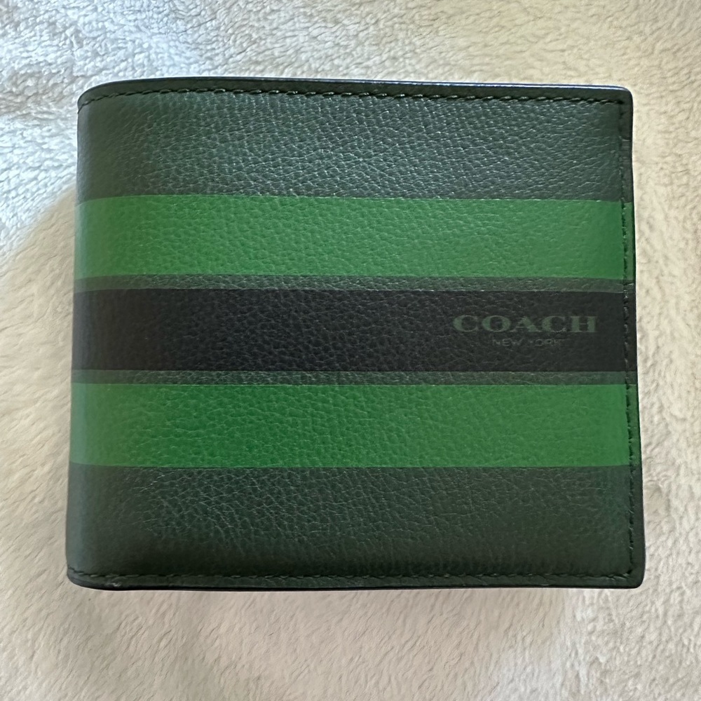 3 in 1 Varsity Green Striped Coach Wallet for Men - Picture 2 of 7
